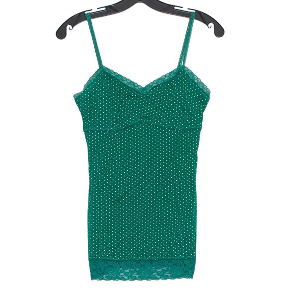 Wet Seal Tank Top Y2K Coquette Kawaii Lolita Lace Trim Polka Dot Green Medium - Picture 1 of 3